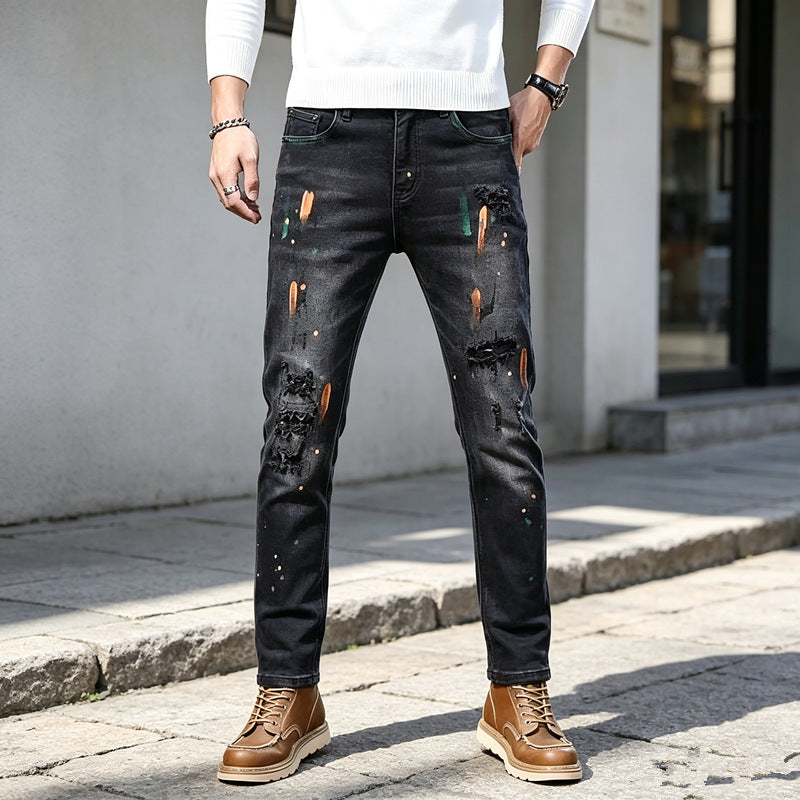 Herren Modische Ripped Jeans mit Farbdetails Shop Nory