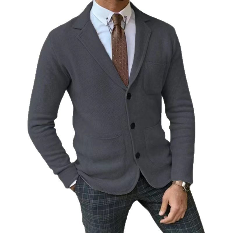 Herren lässige Strickjacke mit Knopfleiste und aufgesetzten Taschen
