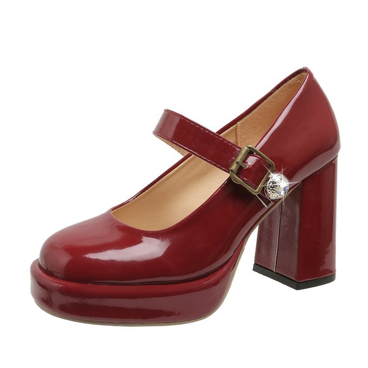 Damen elegante Mary Jane Pumps mit blockiertem Absatz und glänzendem Detail Shopnory