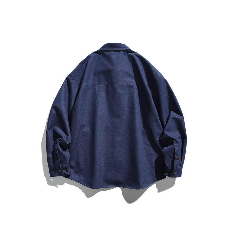 Unisex Oversize-Hemdjacke aus robuster Baumwollmischung mit kontrastierender Kunstleder-Brusttasche Shop Nory
