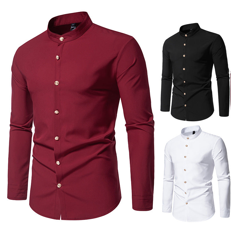 Herren Langarmhemd mit modernem Stehkragen und eleganten Knopfdetails