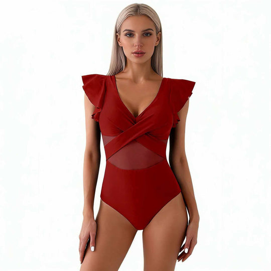 Damen Eleganter Badeanzug mit verwobenen Netzdetails