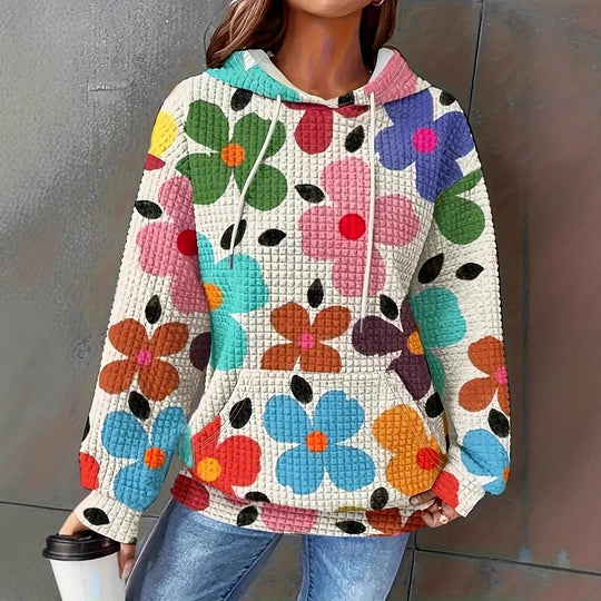 Damen lockerer Kapuzenpullover mit farbenfrohem Blumendesign