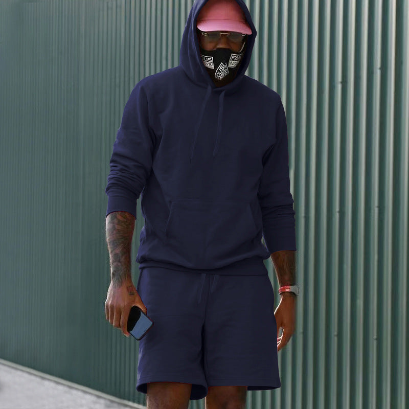 Herren nan zweiteiliges Freizeit-Set Hoodie und Sweatshorts aus French Terry mit Kängurutasche und Tunnelzug Shop Nory