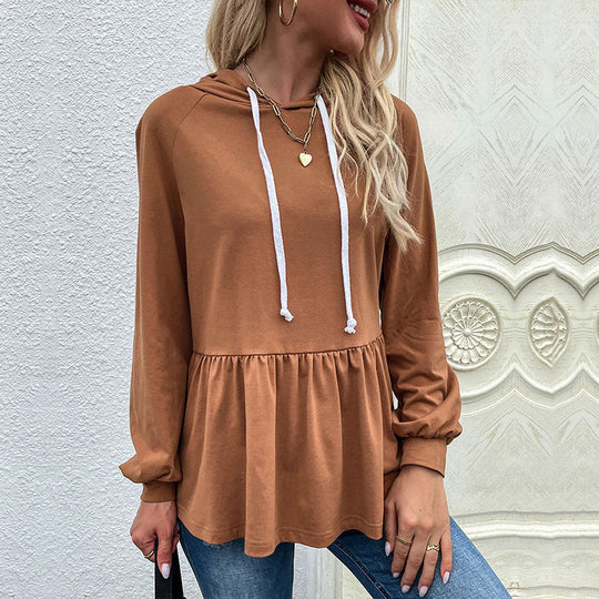 Damen Kapuzenpullover mit schicker Rüsche Shopnory