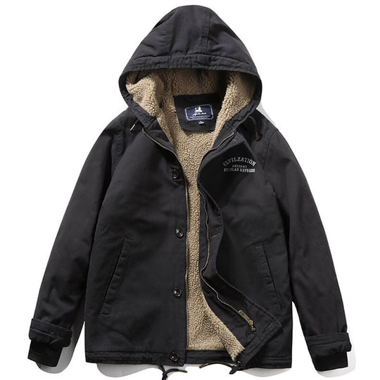 Herren Canvas‑Hoodie‑Parka mit durchgehendem Teddyfleece‑Futter und Kordelzug Shop Nory