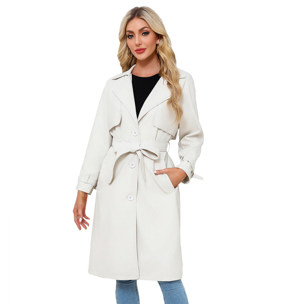 Damen modischer Trenchcoat aus hochwertigem Kunstleder