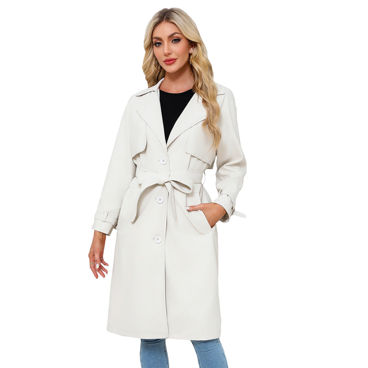 Damen modischer Trenchcoat aus hochwertigem Kunstleder