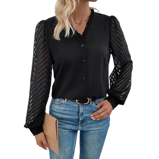 Damen Elegante V-Ausschnitt-Bluse Shop Nory