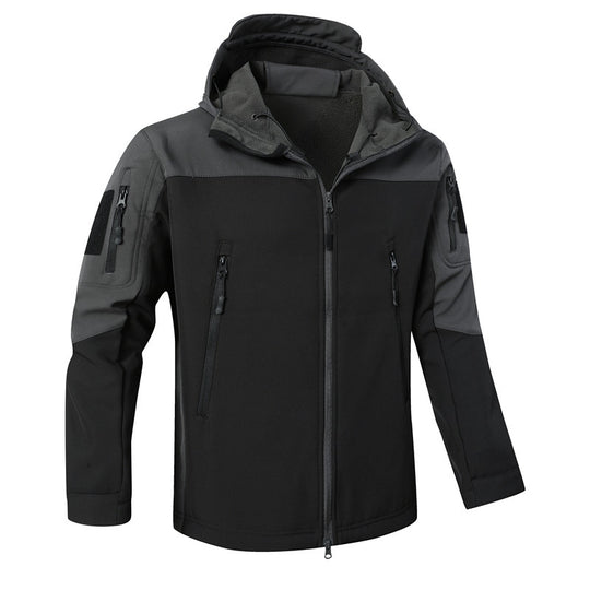 Herren Softshell-Outdoorjacke mit taktischer Ärmeltasche, verstellbarer Kapuze und wasserabweisender Membran Shop Nory