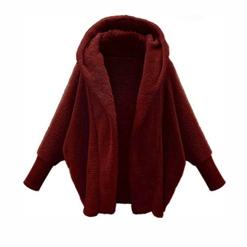 Damen Kuscheliger Oversize-Kapuzencardigan aus Teddyfleece mit Fledermausärmeln Shop Nory