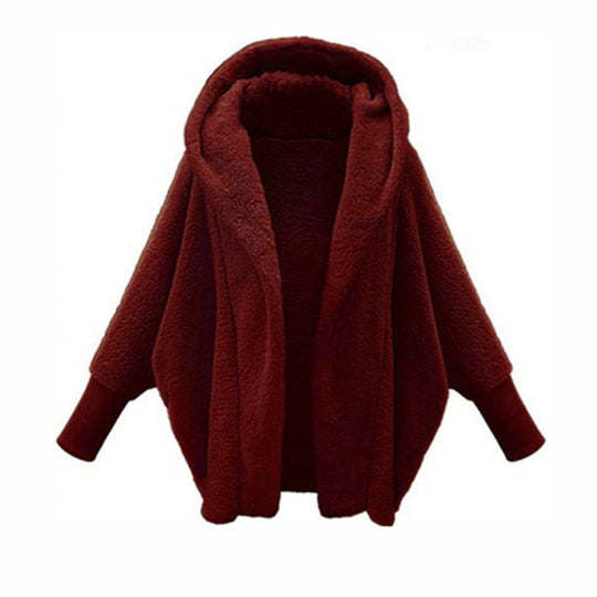 Damen Kuscheliger Oversize-Kapuzencardigan aus Teddyfleece mit Fledermausärmeln Shop Nory