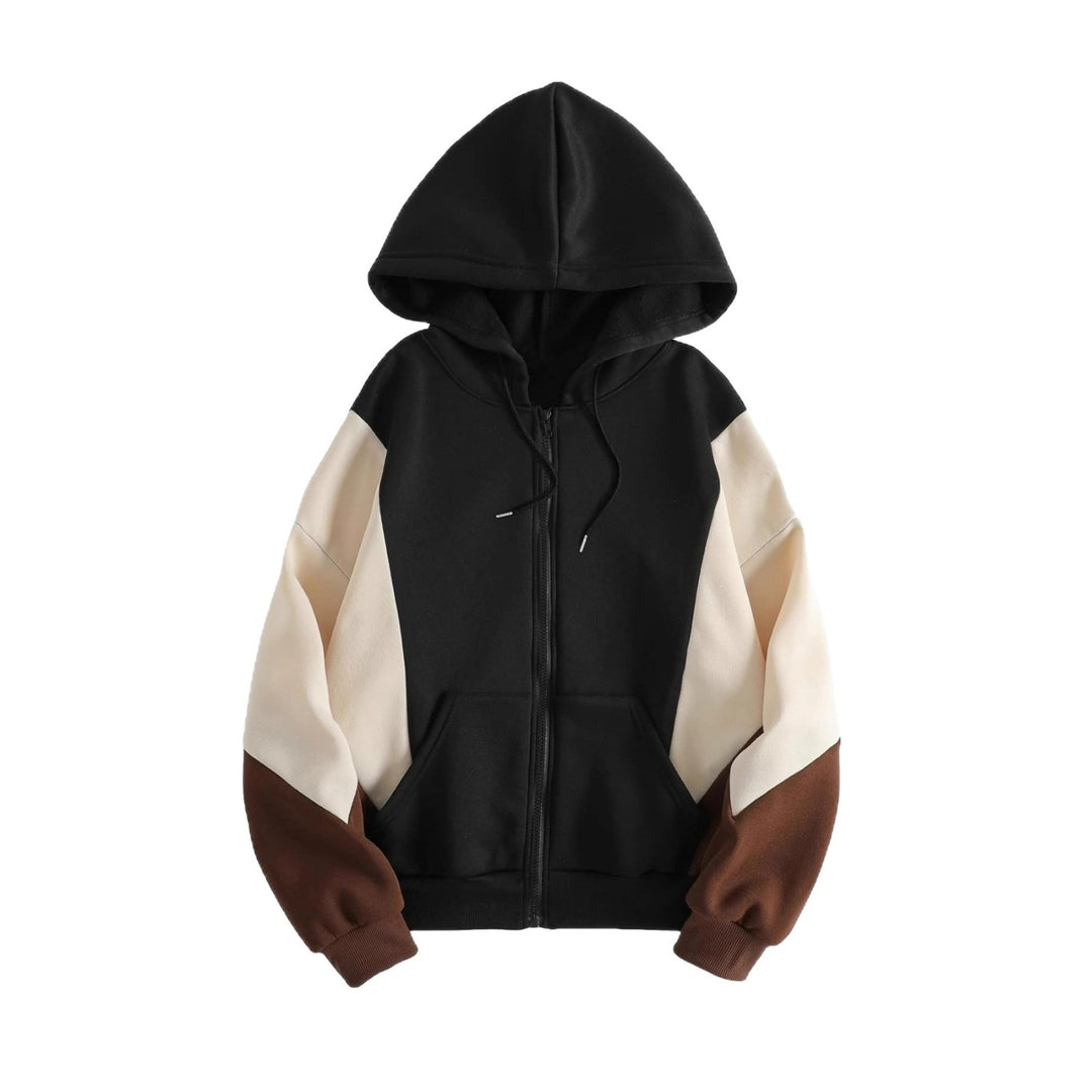 Damen Kapuzen‑Sweatjacke mit Farbblock, Reißverschluss und Kängurutasche Shop Nory