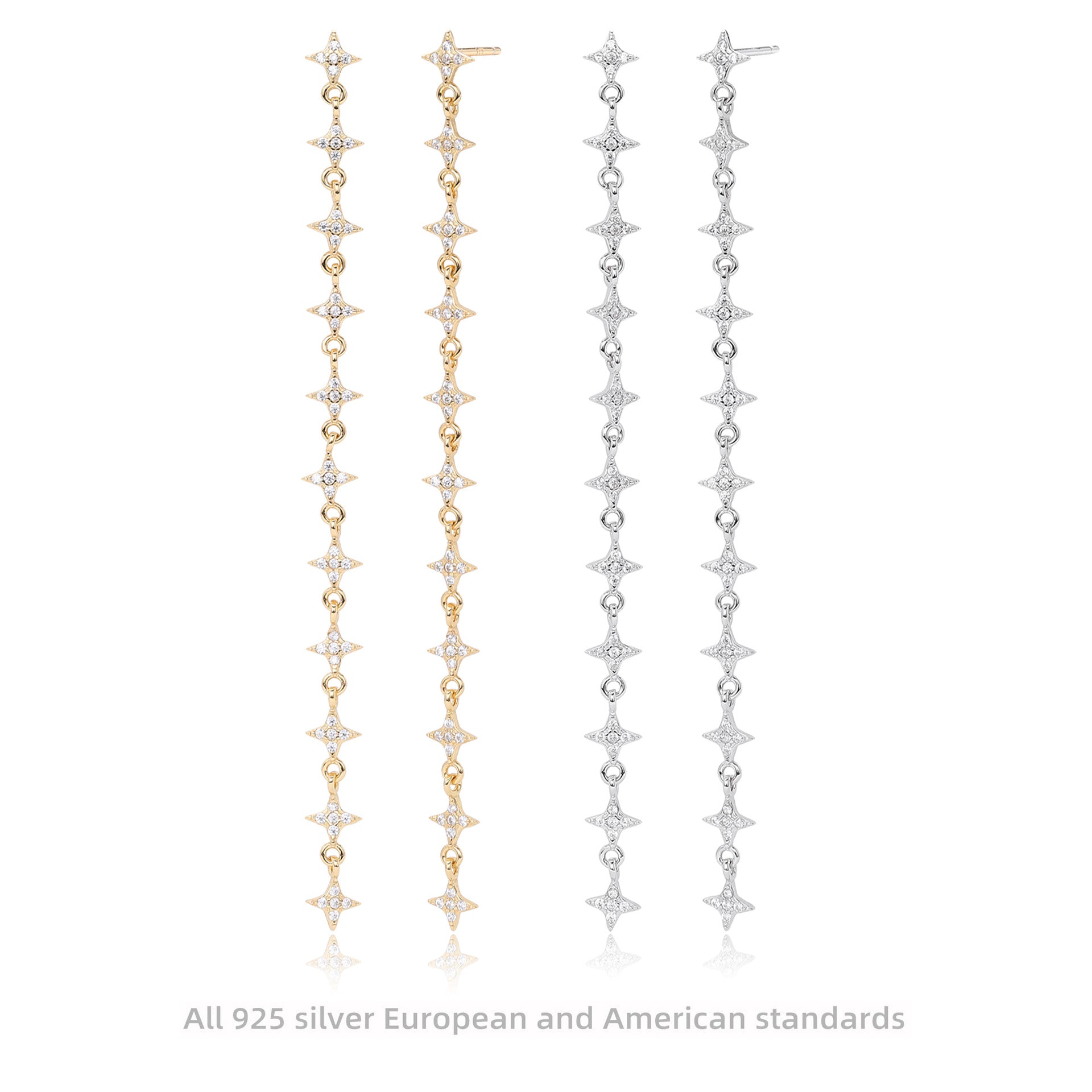 Damen Ohrhänger mit funkelnden Zirkon-Sternen aus hochwertigem 925 Sterling Silber Shop Nory