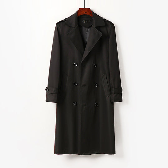 Herren Doppelreihiger Trenchcoat mit Schulterklappen, langer Silhouette und klassischem Revers Shop Nory
