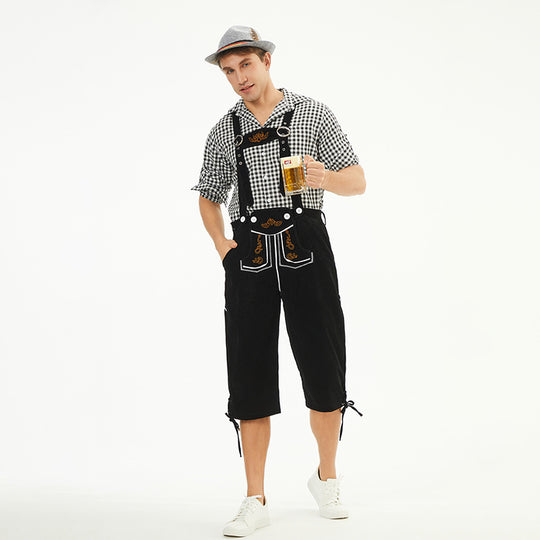 Herren nan knielange Trachten-Latzhose mit verstellbaren Trägern und dekorativer Stickerei Shop Nory