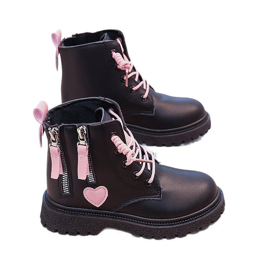 Damen Modische Stiefeletten mit herausnehmbaren Schnürsenkeln und seitlichem Reißverschluss