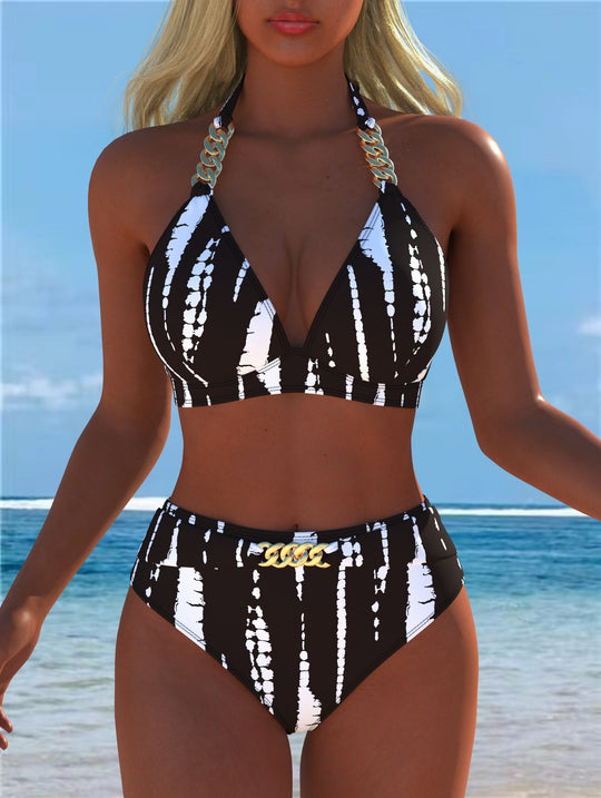 Damen Bikini mit luxuriösem Marmormuster und edlen Details