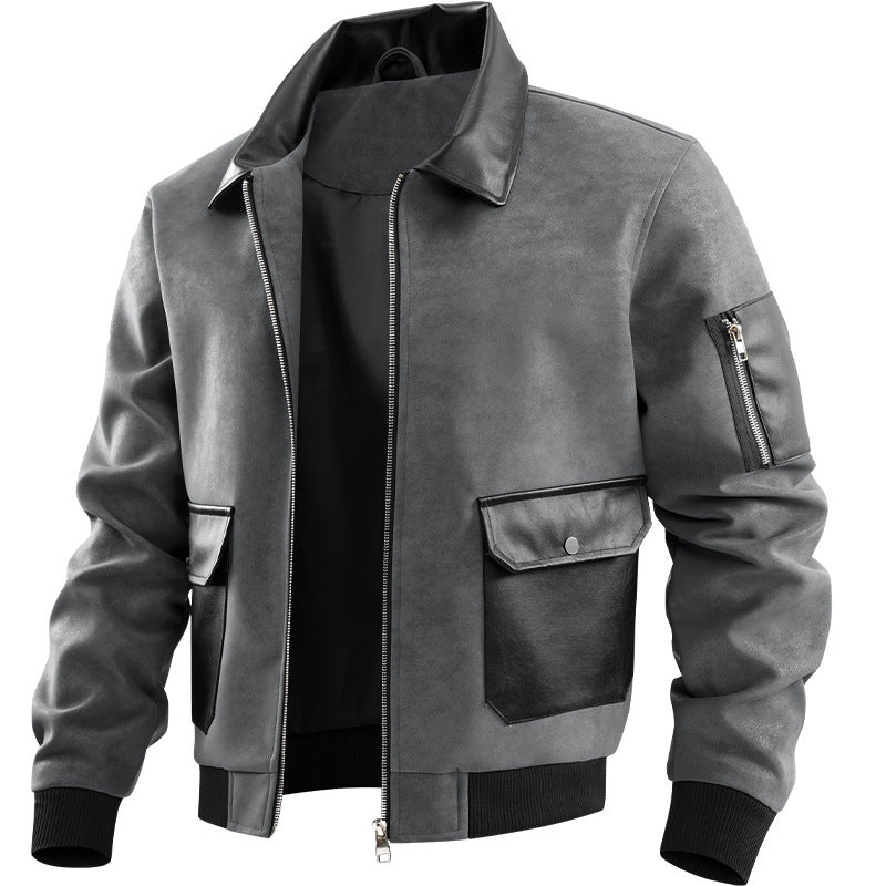 Herren Modische Lederjacke mit hohem Kragen und praktischen Taschen Shop Nory