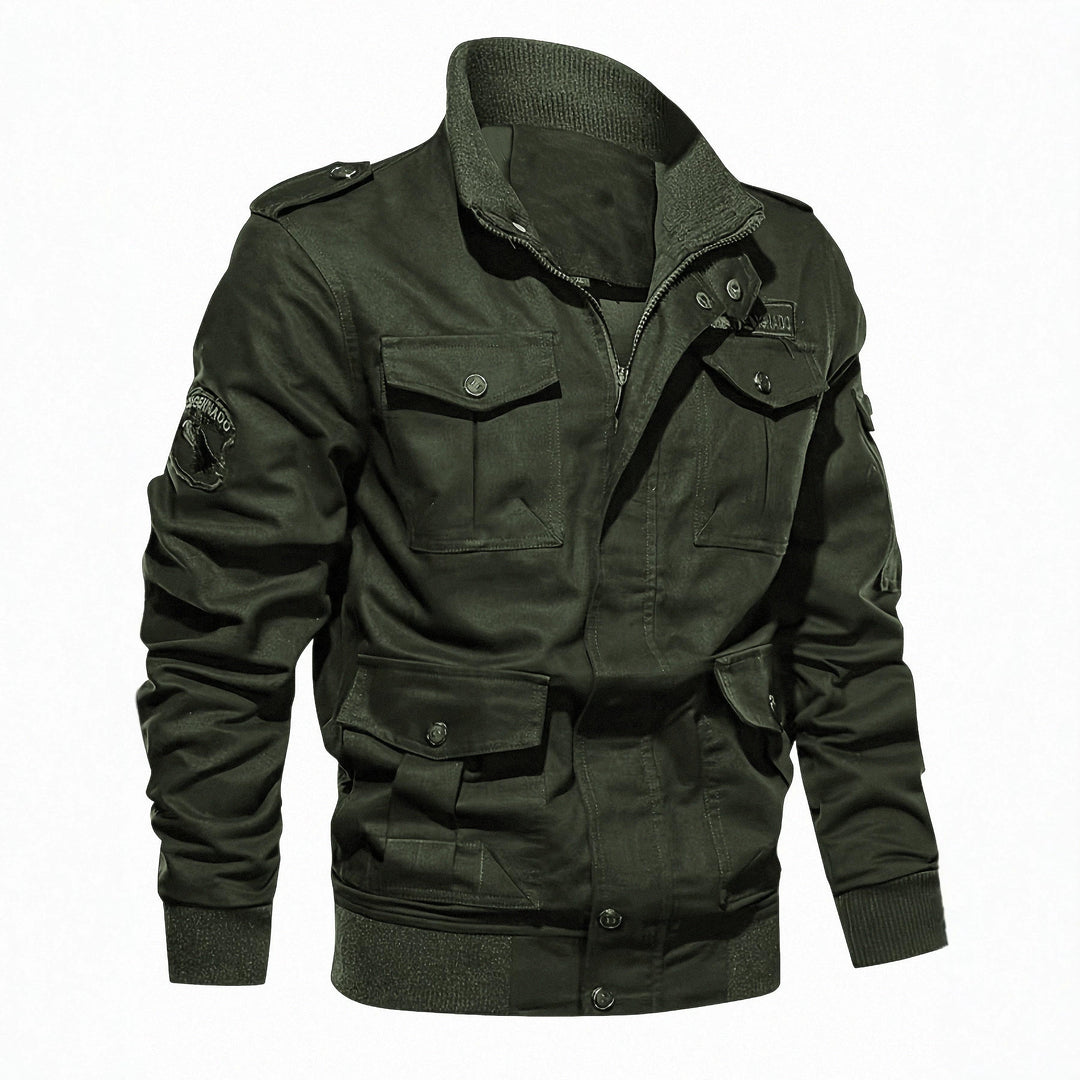 Herren Fieldjacke im Military-Stil mit Mehrfach-Taschen und Strickkragen Shop Nory