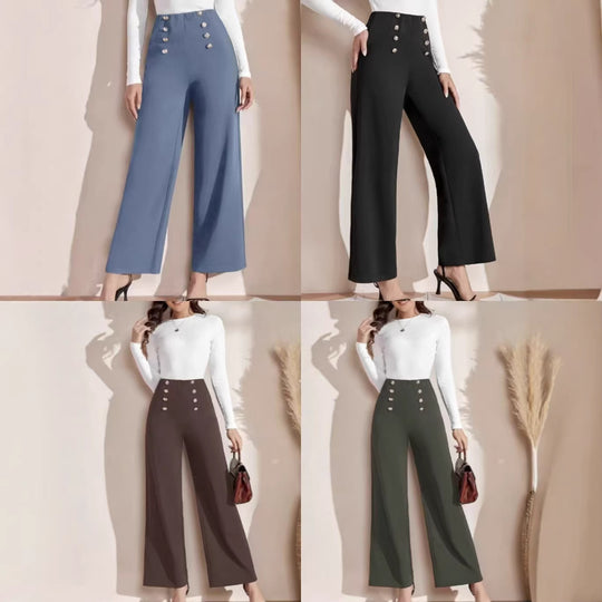 Damen nan hohe Taillenhose mit weitem Bein, maritim inspirierten Zierknöpfen Shop Nory