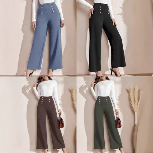 Damen nan hohe Taillenhose mit weitem Bein, maritim inspirierten Zierknöpfen Shop Nory