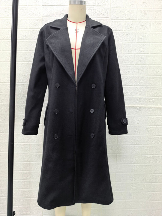 Damen Langer Doppelreihiger Wollmix-Mantel mit tailliertem Schnitt Shop Nory