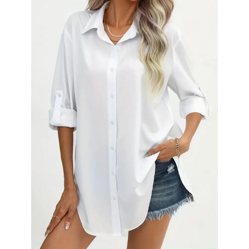 Damen elegante langärmelige Bluse aus atmungsaktiver Baumwolle