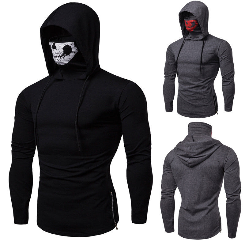 Herren Slim-Fit Kapuzenpullover mit integrierter Totenkopf-Gesichtsmaske Shop Nory