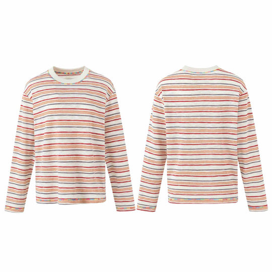 Damen Leichtes gestreiftes Langarm-Strickshirt mit Rundhalsausschnitt Shop Nory