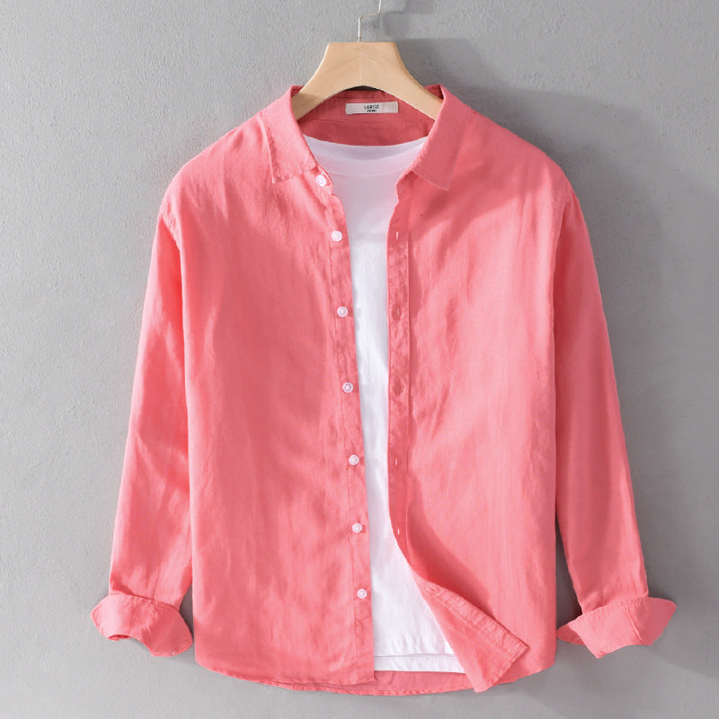 Herren Leinenmix-Layering-Overshirt mit Kentkragen, gerundetem Saum und Soft‑Touch Shop Nory