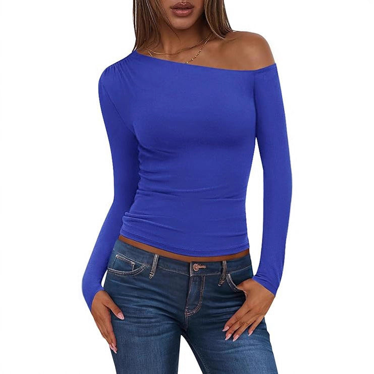 Damen Schulterfreies, figurnahes Ripp-Langarmtop mit asymmetrischem Ein-Schulter-Schnitt Shop Nory