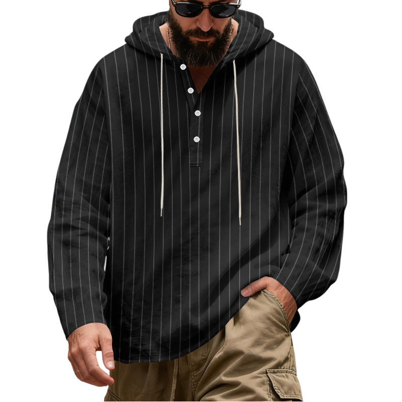 Herren Lässiges Kapuzen-Henleyshirt mit feinen Nadelstreifen und Knopfleiste Shop Nory