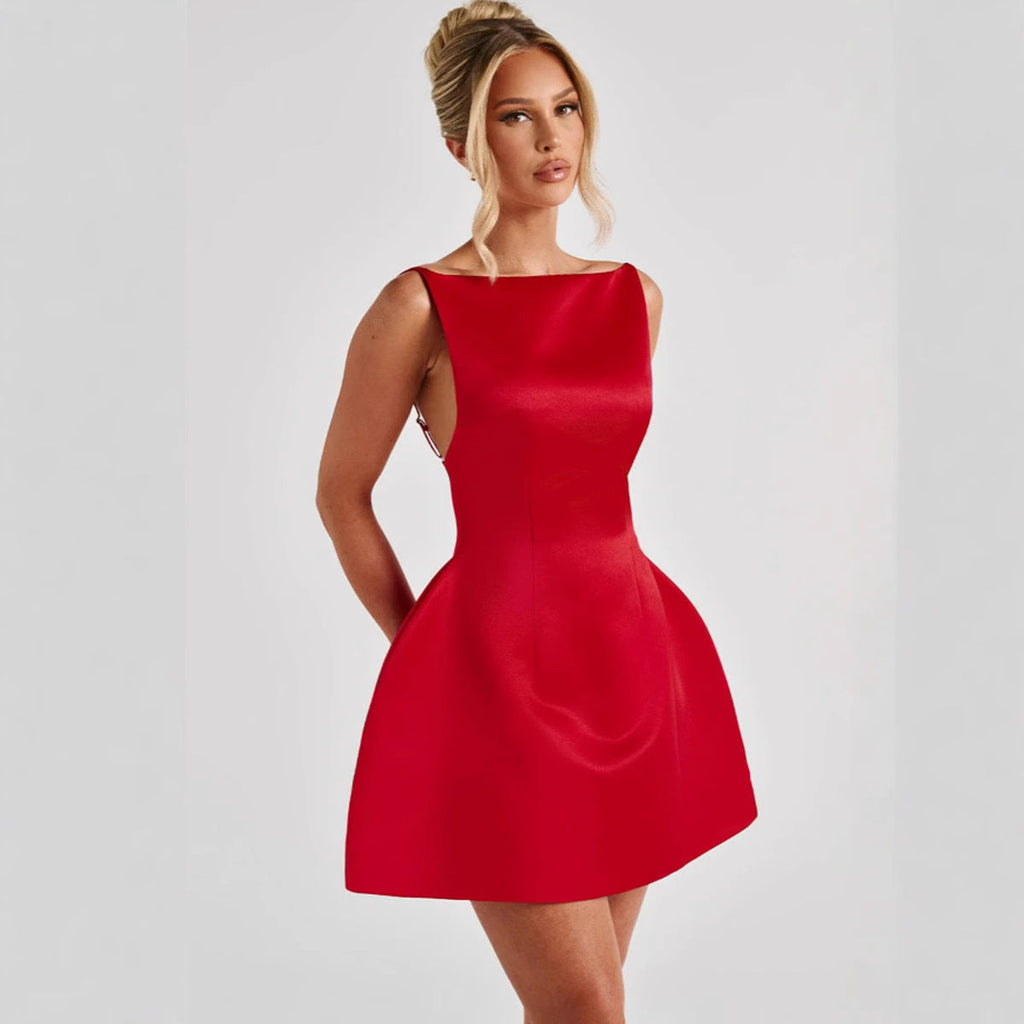 Damen Figurbetontes Cocktailkleid mit elegantem Ausschnitt und schwingendem Rock