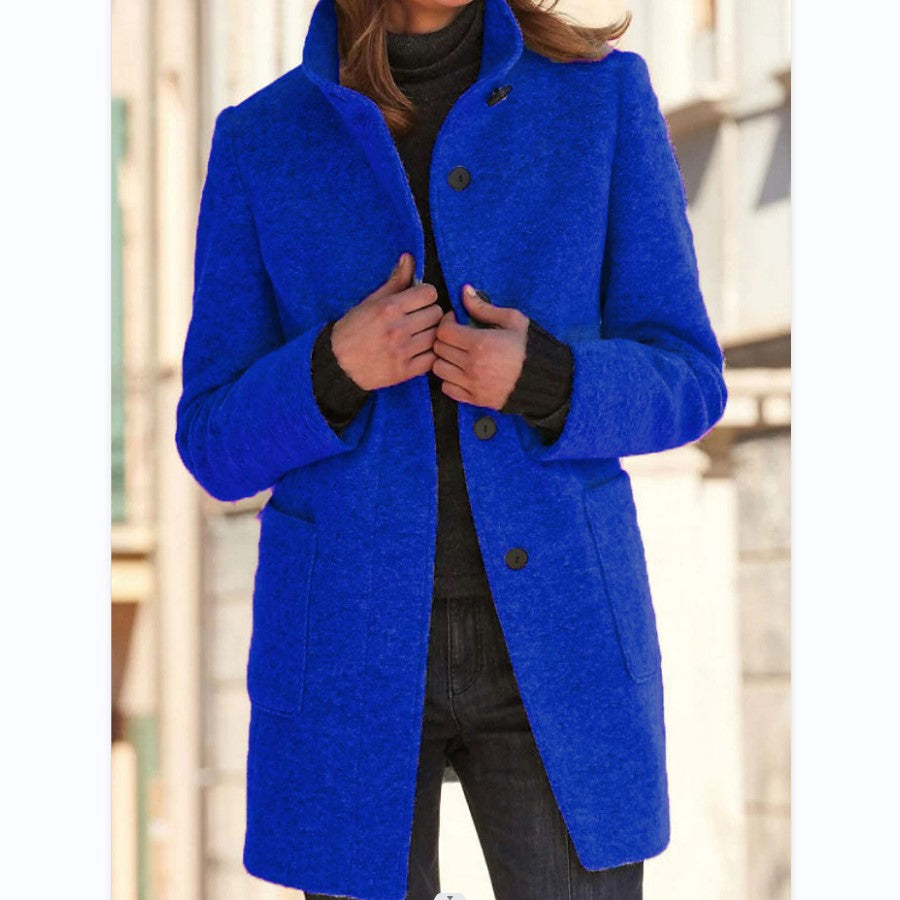 Damen Midilanger Wollmix-Mantel mit Stehkragen und aufgesetzten Taschen Shop Nory