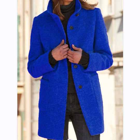 Damen Midilanger Wollmix-Mantel mit Stehkragen und aufgesetzten Taschen Shop Nory