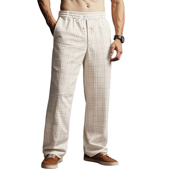 Herren Leichte Relaxed-Fit Karo-Loungehose mit Tunnelzug und weitem Bein Shop Nory