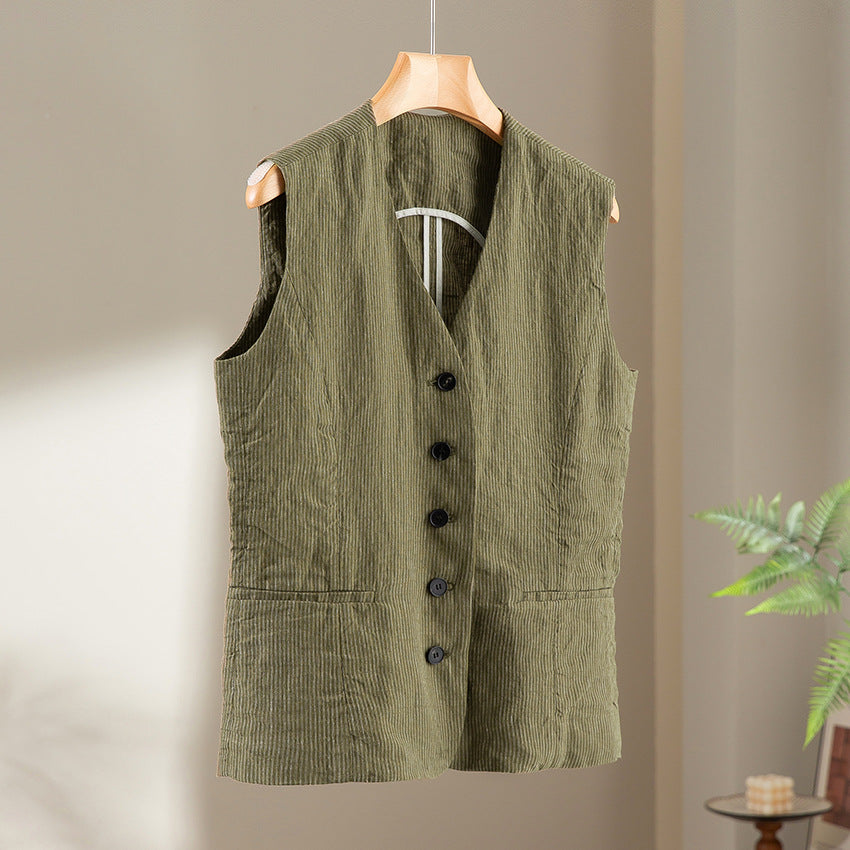 Damen Taillierte Cordweste mit V-Ausschnitt und Knopfleiste Shop Nory