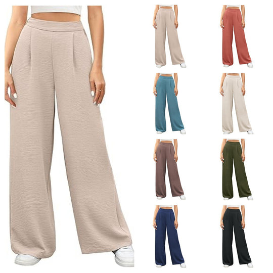 Damen hochtaillierte weite Palazzo-Hose mit Strukturstoff Shop Nory