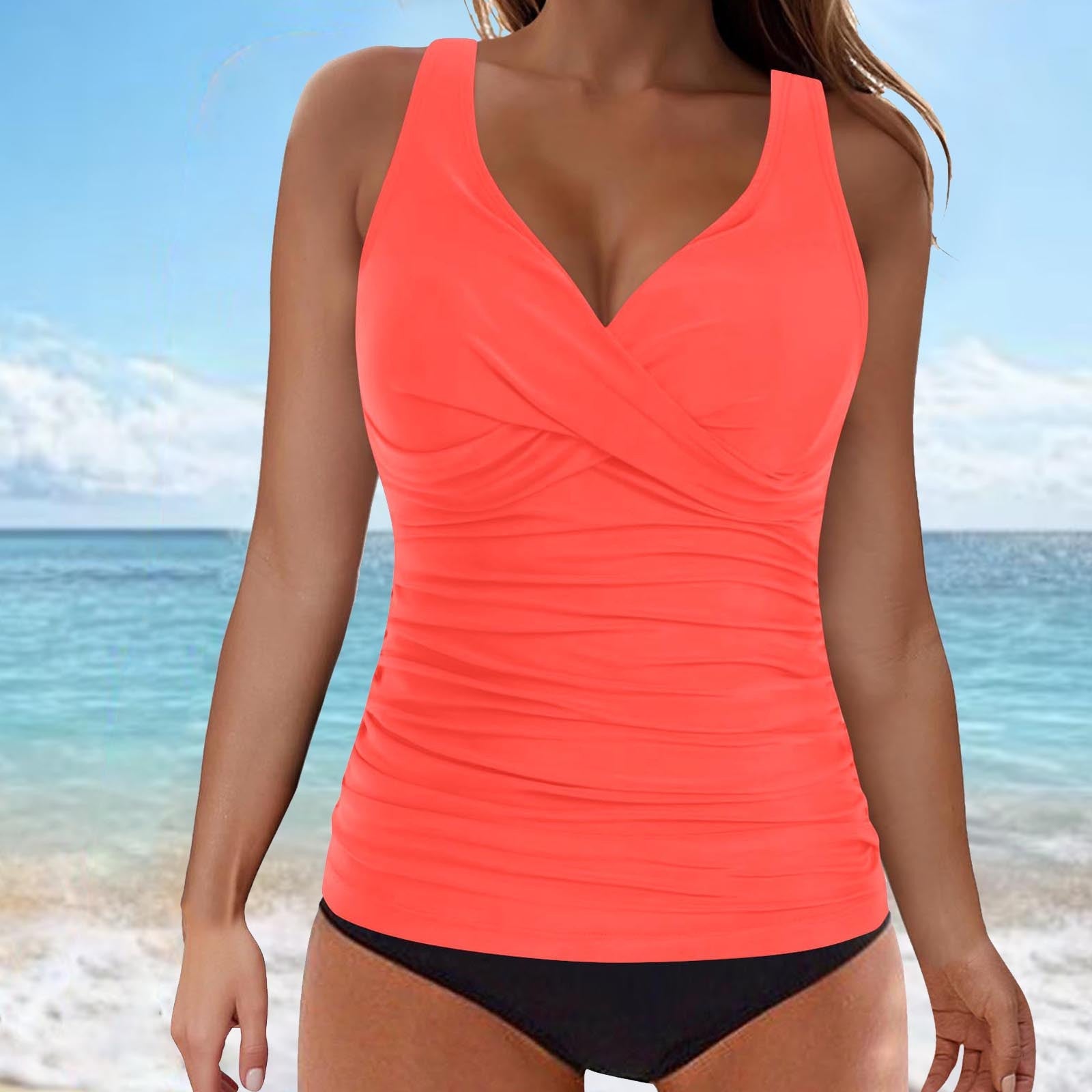 Damen elegantes Wickel-Badeoberteil mit Rüschen