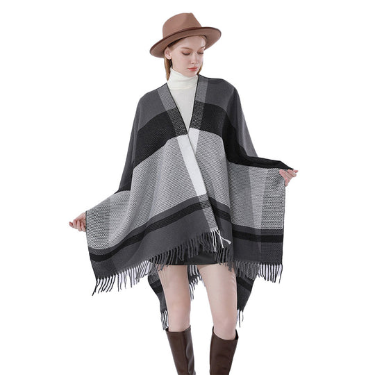 Damen Oversize Wollmix-Überwurf mit V-Ausschnitt und Fransen Shop Nory