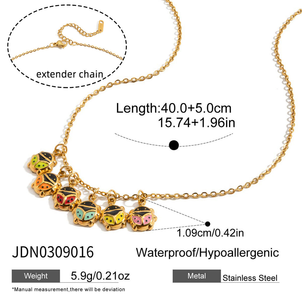 Damen Halskette mit bunten Käfer-Anhängern und verstellbarem Edelstahlverschluss Shop Nory