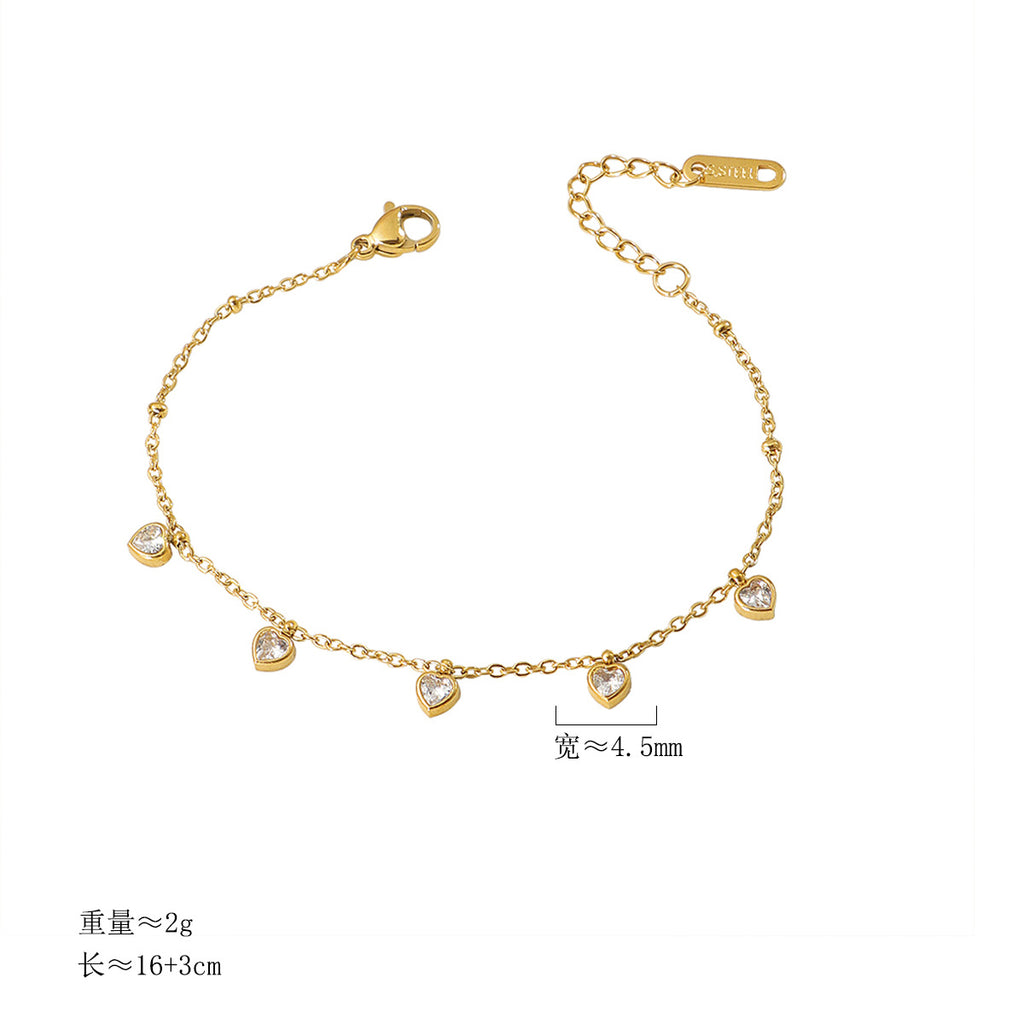 Damen Fußkette mit herzförmigen Kristallanhängern Shop Nory