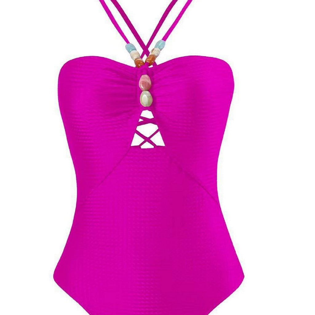 Damen Badeanzug mit elegantem Wickelrock und modischen Schmuckdetails