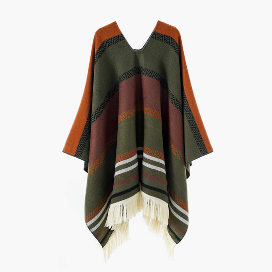 Damen Oversize Poncho-Cape mit V-Ausschnitt und Fransensaum Shop Nory