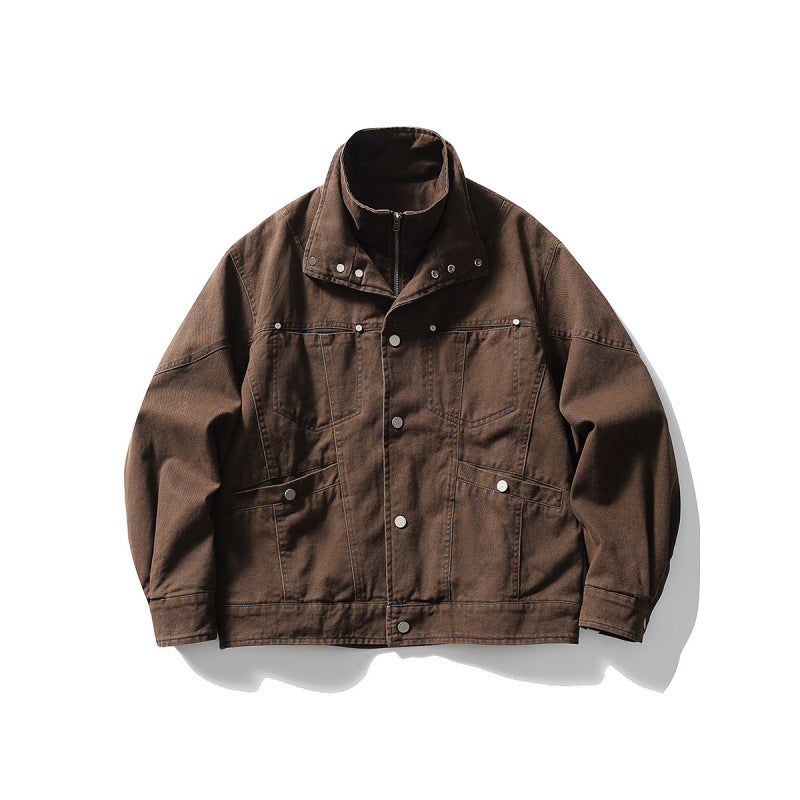 Herren Oversize-Canvasjacke mit Stehkragen, Druckknopf-Front und verdecktem Reißverschlussinneneinsatz Shop Nory