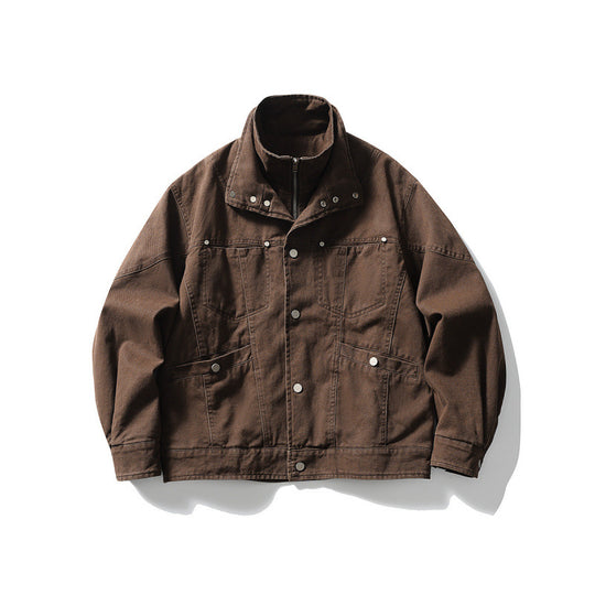 Herren Oversize-Canvasjacke mit Stehkragen, Druckknopf-Front und verdecktem Reißverschlussinneneinsatz Shop Nory