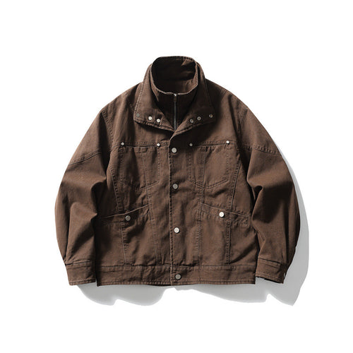 Herren Oversize-Canvasjacke mit Stehkragen, Druckknopf-Front und verdecktem Reißverschlussinneneinsatz Shop Nory
