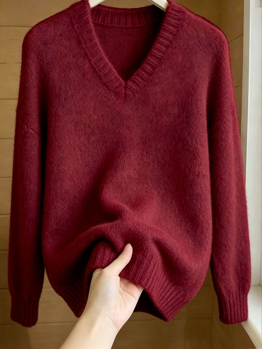 Damen Flauschiger Mohair-Mix Oversize-Pullover mit tiefem V-Kragen Shop Nory