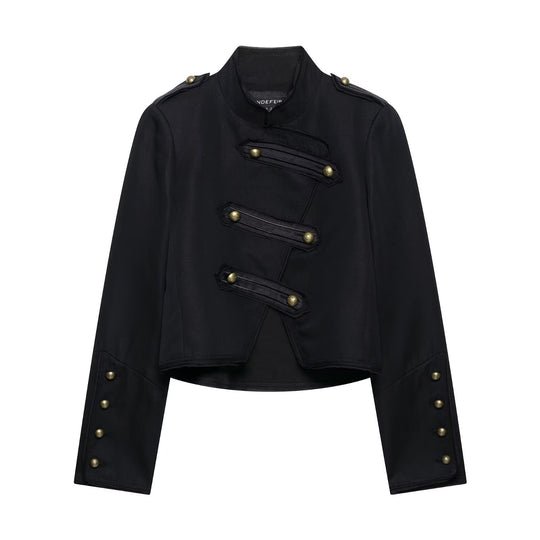 Damen Kurz geschnittene Paradejacke mit Stehkragen und Zierbesatz Shop Nory